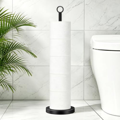 TACGEA Toilet Paper Holder Stand(with Reserve Function), Free-Standing Spare Rolls Storage Holder, Stainless Steel Matte Black - color: Matte Black (With Top Ring)