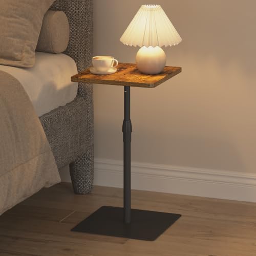 TUTOTAK Tall Side Table, Wide Top End Table, Adjustable Height Drink Table | Pedestal Table for Small Spaces, Accent Nightstand, livingroom, Bedroom, Brown TB01BB097 - color: Brown, size: 1 Pack, style: Square