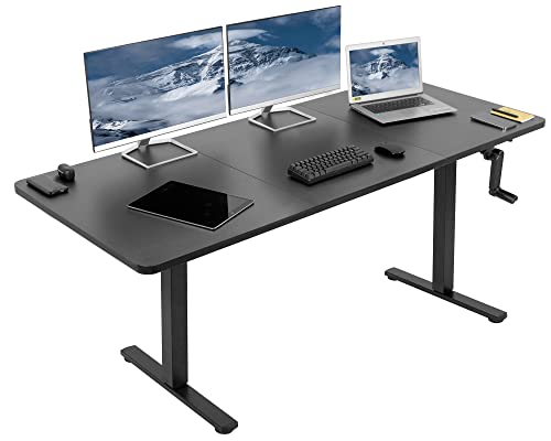 VIVO Manual Height Adjustable 71 x 30 inch Stand Up Desk, Black Table Top, Black Frame, Standing Workstation with Foldable Handle, DESK-KIT-MB7B - color: Black Top / Black Frame, size: 71" x 30"