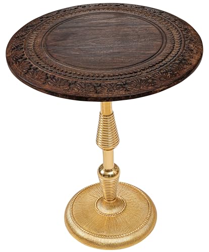 Side Tables-Hand Carved Vintage Boho Folding End Tables for Living Room, Entryway,Living Room, Bedroom -No Tools Assembly, 18"x22" Burnt Brown with Gold Aluminium Alloy_Spiral - color: Burnt Brown Gold, size: Spiral (18x22")