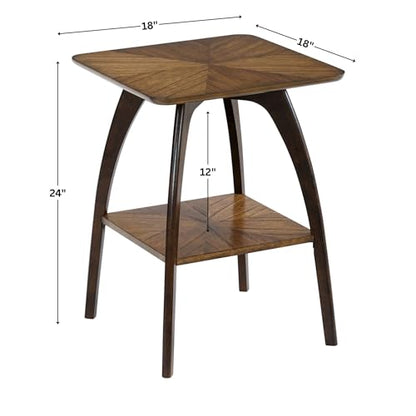 Sandstone Home LAX Mid-Century Modern Square End Table with Starburst Top – 18” Accent Table with Shelf, Warm Nutmeg Brown and Espresso Finish Retro Side Table or Nightstand for Living Room or Bedroom - color: Warm Nutmeg Brown and Espresso