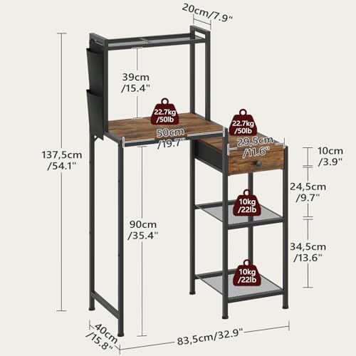 MAHANCRIS Mini Fridge Stand, Bakers Rack with Storage, 6-Tier Mini Fridge Cabinet, Coffee Bar Station with 1 Drawer, Microwave Stand for Kitchen, Dining Room, Rustic Brown and Black RSHR5401