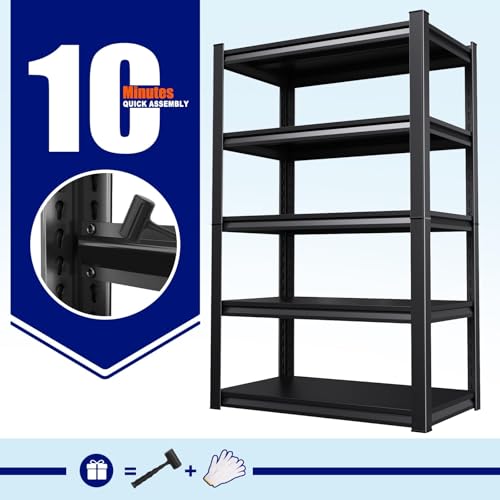 71.2" H Garage Shelving Heavy Duty Storage Shelves, Metal Adjustable Shelving Unit, Utility Garage Organizer Shelf for Basement, Pantry, Kitchen, Warehouse,15" Dx35 Wx71.2 H, Black - size: 5-Tier-15"Dx35"Wx71.2"H