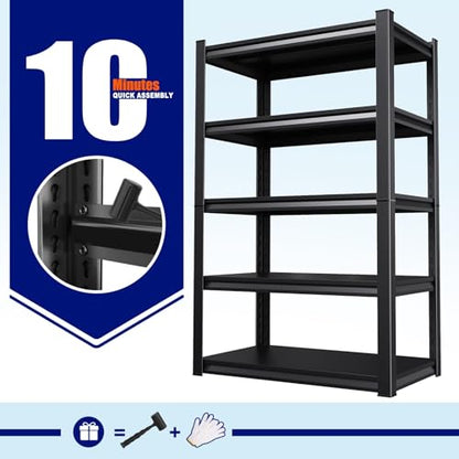 71.2" H Garage Shelving Heavy Duty Storage Shelves, Metal Adjustable Shelving Unit, Utility Garage Organizer Shelf for Basement, Pantry, Kitchen, Warehouse,15" Dx35 Wx71.2 H, Black - size: 5-Tier-15"Dx35"Wx71.2"H