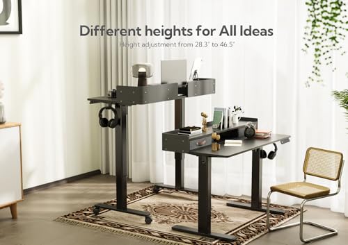 Claiks Standing Desk with Drawers, Adjustable Stand Up Electric Standing Desk Adjustable Height with Storage Shelf and Splice Board, 63 Inch, Black - color: Black, size: 63×23.6