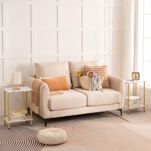 HOOBRO Side Table with Charging Station, Set of 2 End Tables with USB Port and Outlet, Nightstand with 2-Layer Storage Shelves for Small Spaces, Living Room, Bedroom, Gold and Marble DM09UBZP201 - color: Marble + Gold