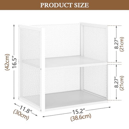 2-Tier Stackable Closet Organizers and Storage Basket, Wire Clothes Shelf Organizer Bins, Sweater Storage for Wardrobe Cupboard, Multifunctional Cube Storage Box for Kitchen Bath Laundry Room, White