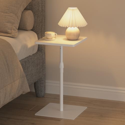 TUTOTAK Tall Side Table, Wide Top End Table, Adjustable Height Drink Table | Pedestal Table for Small Spaces, Accent Nightstand, livingroom, Bedroom, White TB01BW097 - color: White, size: 1 Pack, style: Square