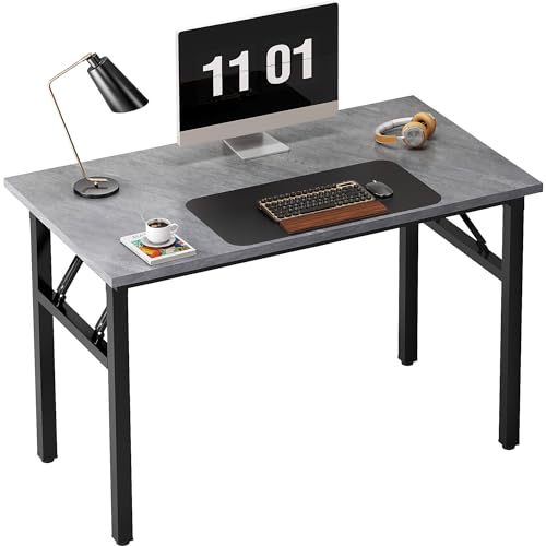 Need 39.4 Inch Folding Desk for Small Spaces, Home Office Computer Desk with Grey Table top & Black Metal Frame, Foldable Writing Table for Study, Bedroom, Dorm Room & Student - color: Grey, size: 39.4 inches