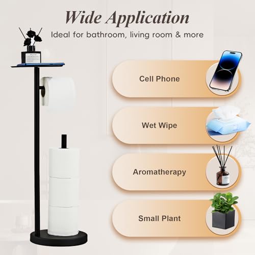 SHUNLI Toilet Paper Holder Stand - Modern Freestanding Toilet Paper Roll Holder with Storage Reserve, Toilet Tissue Paper Roll for Bathroom, SUS304 Stainless Steel (Black) - color: Black
