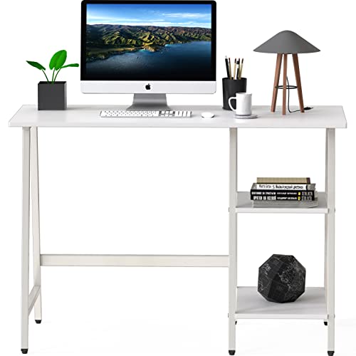 SHW 43-Inch Home Office Trestle Computer Desk with Open Storage Shelves, White - color: White