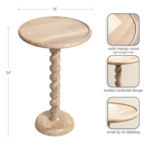 Kate and Laurel Willoughby Modern Wooden Spiraled Round Side Table, 15 x 15 x 24, Light Natural, Accent Pedestal End Table with Turned Base for Use as Indoor Plant Stand or Bedroom Nightstand Option - color: Natural