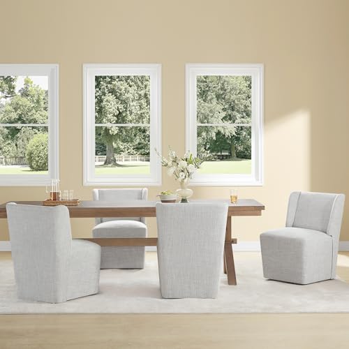 KISLOT Upholstered Dining Chairs Set of 1 with Casters, Wingback Modern Side Armless Deskchair with Rollers for Diningroom Bedroom Livingroom Reading Room, Pale Gray Fabric - color: A Pale Gray Fabric, size: Set of 1