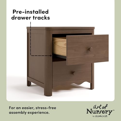 Storkcraft Casablanca 2 Drawer Nightstand, Hazelnut | GREENGUARD Gold Certified, Storage for Kids Bedroom, Premium Wood Nightstand with Iconic Wave Detailing and Rounded Posts - color: Hazelnut, style: Nightstand