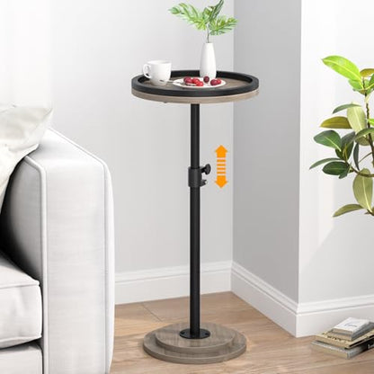 Small Side Table, Drink Table, Height Adjustable Round End Table, Pedestal Side Table for Small Spaces in Living Room, Bedroom, Grey - color: Grey