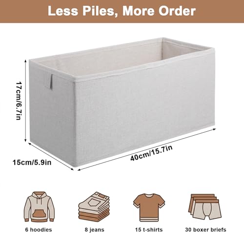 4 Pcs Narrow Fabric Storage Bins Small Foldable Long Storage Baskets Closet | Bin Organizer,for Shelves Long Washable Linen Box Container,with Handles,for Organizing Clothes Toy Pantry Wardrobe Closet