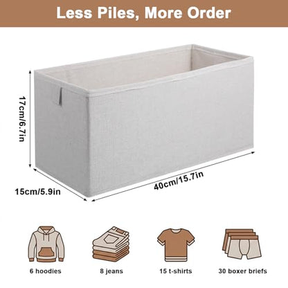 4 Pcs Narrow Fabric Storage Bins Small Foldable Long Storage Baskets Closet | Bin Organizer,for Shelves Long Washable Linen Box Container,with Handles,for Organizing Clothes Toy Pantry Wardrobe Closet