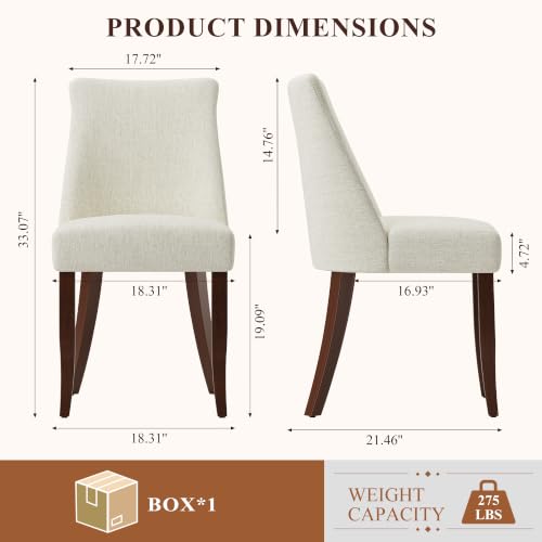 COLAMY Upholstered Dining Chairs Set of 2, Mid Century Modern Kitchen Chairs with Back, Farmhouse Fabric Side Dining Room Chairs with Wood Legs for Dining Room Restaurant, Beige - color: Beige, size: Set of 2