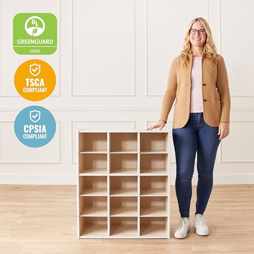 ECR4Kids Streamline 15 Cubby Tray Storage Cabinet, 5x3, Classroom Furniture, White Wash - color: White