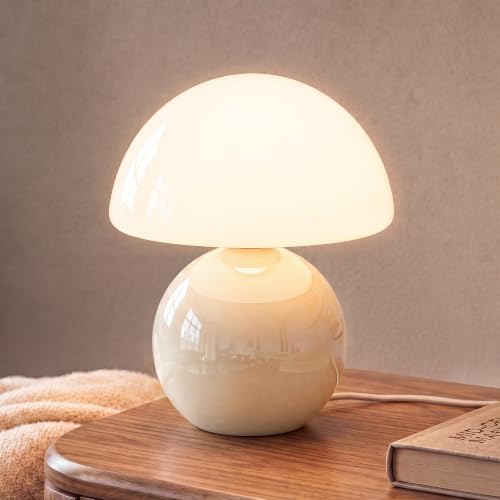 Dawnwake Mushroom Lamp Table Lamp for Bedroom,Desk Bedside Small Lamps for Living Room Night Stands,Mushroom Decor Cute Mini Modern Mid Century Lamps,Unique Aesthetic Home Living Room Decor(Cream) - color: Cream
