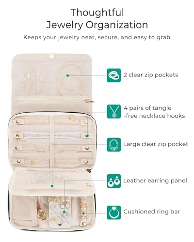 Marscamd Travel Jewelry Organizer Case, Foldable Jewelry Bag, Black | with Multi Pockets for Earrings, Rings, Necklaces, Bracelets, Brooches - color: Black