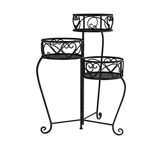 Pure Garden Tricycle Plant Stand 2-Tiered Indoor or Outdoor Decorative Vintage-Look Metal Display for Patio, Deck, Home or Lawn (Black)