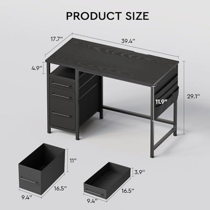 Ｍａｉｈａｉｌ Maihail Small Desk with Drawers, 40 inch Computer Desk with Shelves, Writing Desk with Storage, Small Office Desk with Metal Frame, Black - color: Black, size: 40 inch