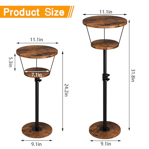 Small Side Table, 2 Tier Drink Table, Height Adjustable Round End Table, Pedestal Side Table for Small Spaces in Living Room, Bedroom, Brown - color: Brown-2 Tier