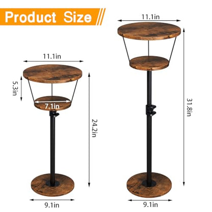 Small Side Table, 2 Tier Drink Table, Height Adjustable Round End Table, Pedestal Side Table for Small Spaces in Living Room, Bedroom, Brown - color: Brown-2 Tier