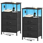 Somdot Nightstands Set of 2 with 3 Drawers, Charging Station & LED Light | Open-Shelf End Tables for Bedside, Small Spaces, Bedroom, Entryway and Hallway, Black - color: Black, size: 11.8"D x 15.7"W x 28.3"H (3 Drawers)