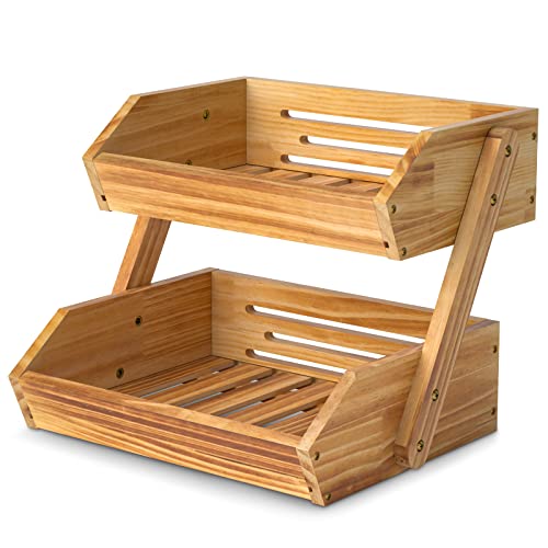 Merysen 2-Tier Wooden Fruit Basket For Kitchen Countertop, Self-assembly | Large Fruit Holder Stand, Vegetable, Snack, Bread Organzier and Storage - size: 2 Tier Wooden