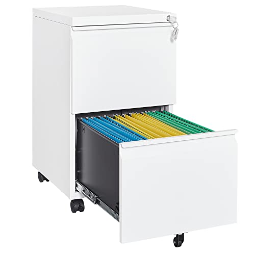 Letaya 2 Drawer Mobile File Cabinet with Lock,Under Desk Metal Filing Cabinets for Home Office Organizer Letters/Legal/A4(Fully Assembled-White) - color: White, size: 14.57"W X 17.32"D X 26.18"H