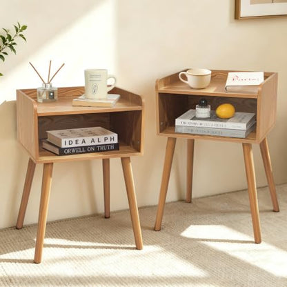 MaxSmeo Nightstands Set of 2, Mid Century Modern Side Table Bedroom with Storage, Small End Bedside Table Set of 2 with Solid Wood Legs for Living Room, Office Small Spaces (Brown) - color: 2 Pack Modern Brown