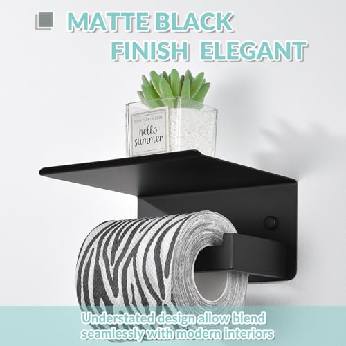 APLusee Matte Black Toilet Paper Holder with Shelf, Left Side 304 Stainless Steel Tissue Hanger, Wall Mounted - color: Matte Black