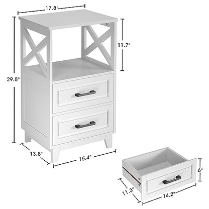 FansaFurn Tall Nightstand Wooden Rustic Bedside End Table for Bedroom, Living Room, 13" D x 18" W x 28" H(Set of 2), White - color: White, size: 13" D x 18" W x 28" H (Set of 2)