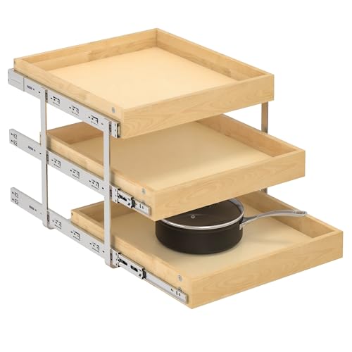 WelFurGeer 3-Tier Pull Out Cabinet Organizer with Soft Close, Heavy-Duty Pull Out Drawers for Cabinets, Slide Out Shelf for Kitchen, Pantry, Bathroom & Under Sink, Solid Birch Wood - color: 3 Tiers, size: 20''W x22''D