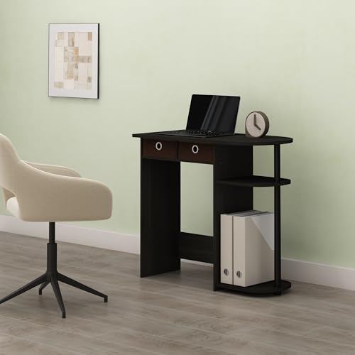 Varel Compact Computer Desk with Bin Drawers and Shelves, Charcoal/Black - color: Charcoal/Black