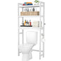 Homykic Over The Toilet Storage, Bamboo Over Toilet Bathroom Organizer Rack, Freestanding Bathroom Shelves Above Toilet Storage with 3 Hooks, Bathroom Space Saver, No Rust, Easy to Assemble, White - color: White