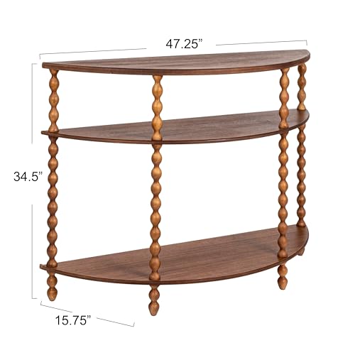Creative Co-Op 3-Tier Curved Accent Table with Beveled Shelves and Doweled Legs, Walnut Finish - color: Walnut Color, size: 47.25"L x 15.75"W x 34.5"H