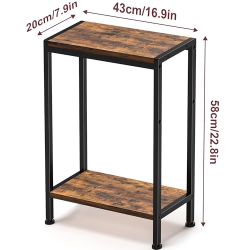 Narrow Side Table for Small Space, 2-Tier Slim End Table, Thin Nightstand, Skinny Snack Couch Table, Sofa Bedside Table in Living Room, Bedroom, Study, Kitchen and Balcony (Rustic Brown) - color: Rustic Brown, size: 2-Tier (7.9''D*17''W*22.8''H)