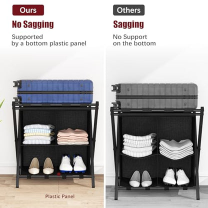 aboxoo 2 Pack Luggage Rack with storage, Guest Room Folding Suitcase Stands, Holds up to 120 lb, Space Saving Suitcase Holders for guest room, Bedroom Hotel, Black
