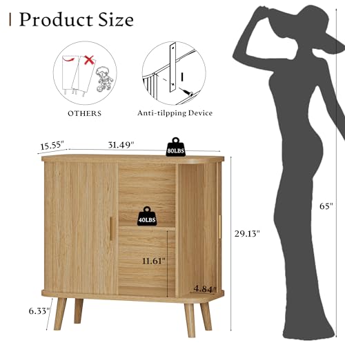 Xixini Sideboard Buffet Cabinet with Sliding Door, 31.5" Wide Fluted Modern Accent Cabinet with Adjustable Shelves, Wood Coffee Bar Buffet Console Table for Kitchen, Dining Room, Living Room, Oak - color: Oak