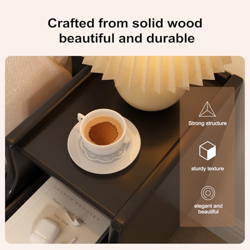 AQIMUELE Narrow Nightstand Set of 2, Small Black Wood Bedside Table with Drawers, End Table for Small Spaces Bedroom - color: 2 Pc(black), size: 15.74''D*7.87''W*19.68''H