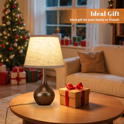 Seealle Touch Table Lamp for Bedroom, 3-Way Dimmable Small Bedside Lamps for Night Stands with Wires, Brown Desk Lamp for Kids Room, Office, Living Room, End Table(LED Bulb Included) - color: J. Beige Shade & Brown Base