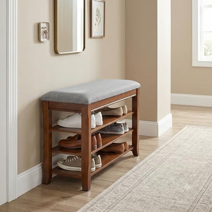 Solid Wood Shoe Bench with Storage, Flip-Top Soft-Close Lid, Adjustable Shelves, Cushioned Entryway Shoe Rack Organizer, 23.6" - size: 23.6"