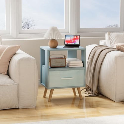 Huhote Kids Nightstand, 2-Tier Night Stand with Drawer, Modern Side Table for Bedroom, Study Room, Small Spaces, Blue - color: Blue, size: 2-Tier with Drawer