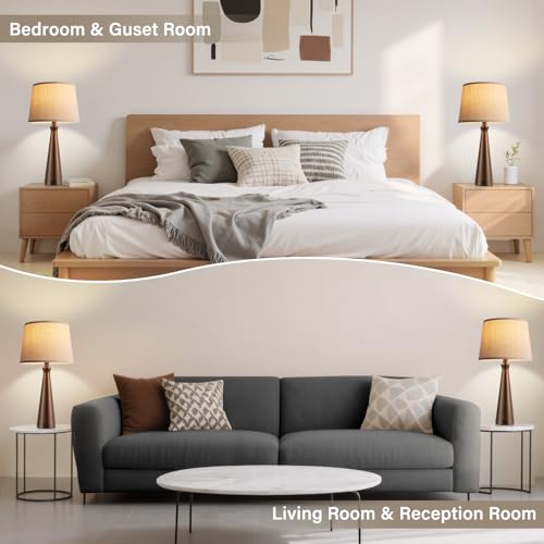 Seealle Modern Table Lamps Set of 2 - Touch Bedside Lamp for Nightstand with Dual USB C+A,3-Way Dimmable Brown Nightstand Lamps for Living Room Bedroom End Table with Oat Shade(Bulb Included) - color: F. Brown-Oat