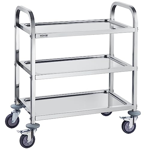 VEVOR Stainless Steel Cart, 3 Layers Lab Utility Cart 220 lbs Weight Capacity, Medical Cart with Lockable Universal Wheels, for Lab, Clinic, Kitchen, Salon
