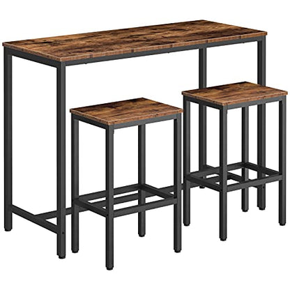 HOOBRO Bar Table and Chairs Set, 47.2” Rectangular Pub Table with 2 Stools for Small Space, 3-Piece Breakfast stools Set, Sturdy Metal Frame, Easy to Assemble, Rustic Brown BF52BT01 - color: Rustic Brown + Black