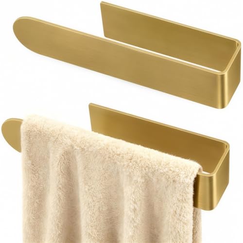 Bethom 2 Pack Gold Hand Towel Holder, 8 Inch Square Adhesive for Kitchen | Self Adhesive Towel Bars Stick on Wall, Hand Towel Racks for Bathroom, RV, BBQ Grill, Aluminum - color: Gold, size: 8 Inch(2 Pack)